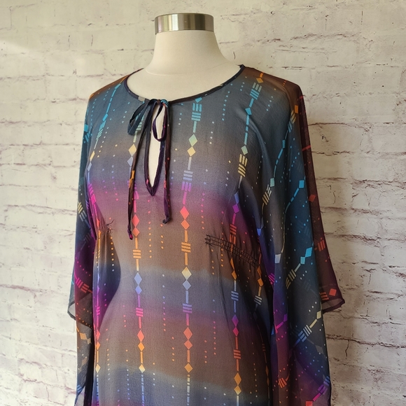 Twelfth Street by Cynthia Vincent Navy Multi Ombre Silk Sheer Coverup Tunic Med - Picture 2 of 10